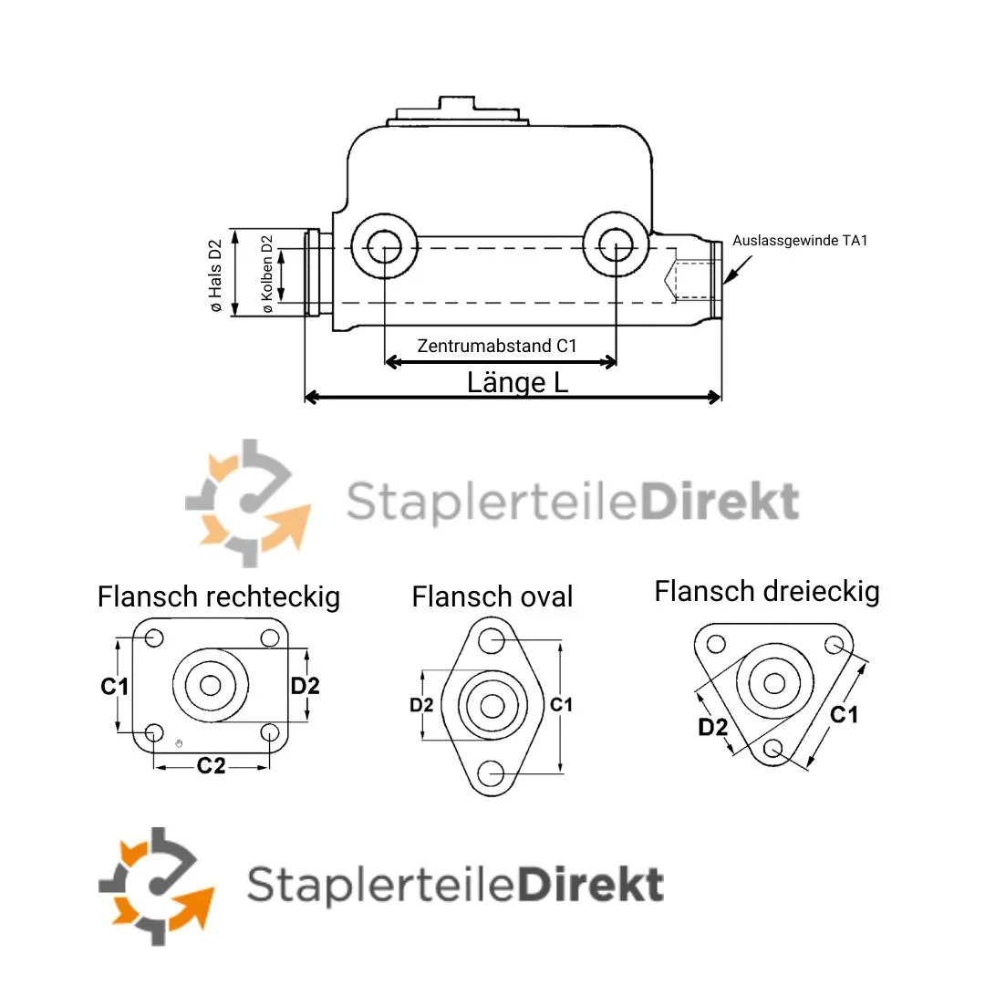 Hauptbremszylinder für Caterpillar Länge 143 mm ø Kolben 19 mm