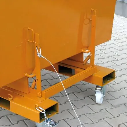 Kippbehälter in hoher Bauhöhe, quer zur und in Fahrtrichtung kippbar, 1500 kg, 1250 Liter, reinorange