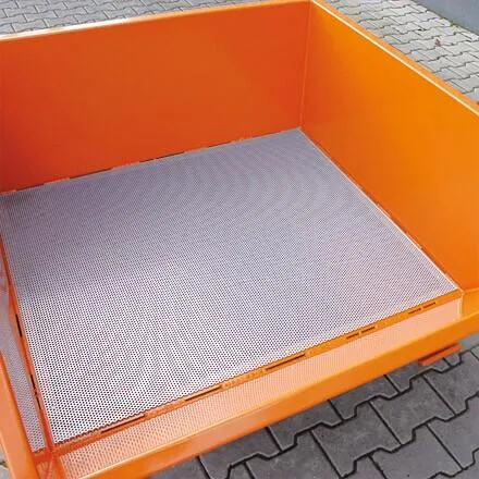 Spänebehälter mit Lochblech-Boden und Ablasshahn, 1000 kg, 750 Liter, reinorange