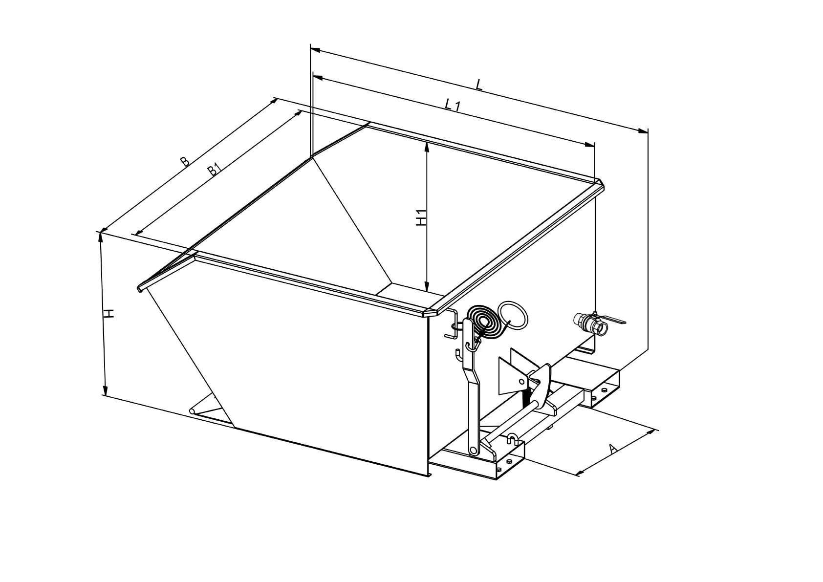Späne-Kippbehälter mit Siebeinsatz und Ablasshahn, 1000 kg, 500 Liter, reinorange
