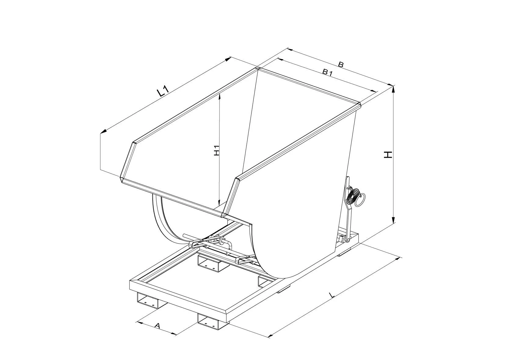 Kippbehälter in hoher Bauhöhe, 1500 kg, 300 Liter, reinorange