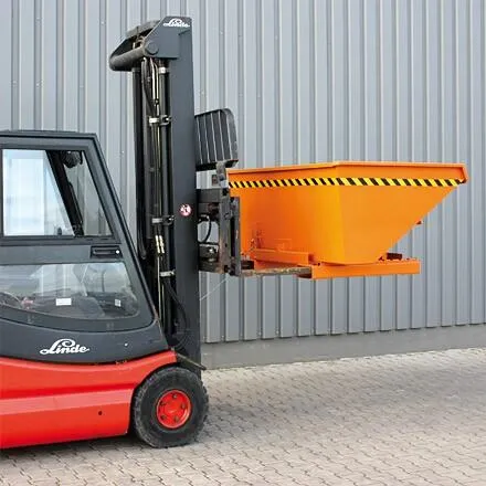 Kippbehälter mit Abrollkufen, 1500 kg, 1000 Liter, reinorange