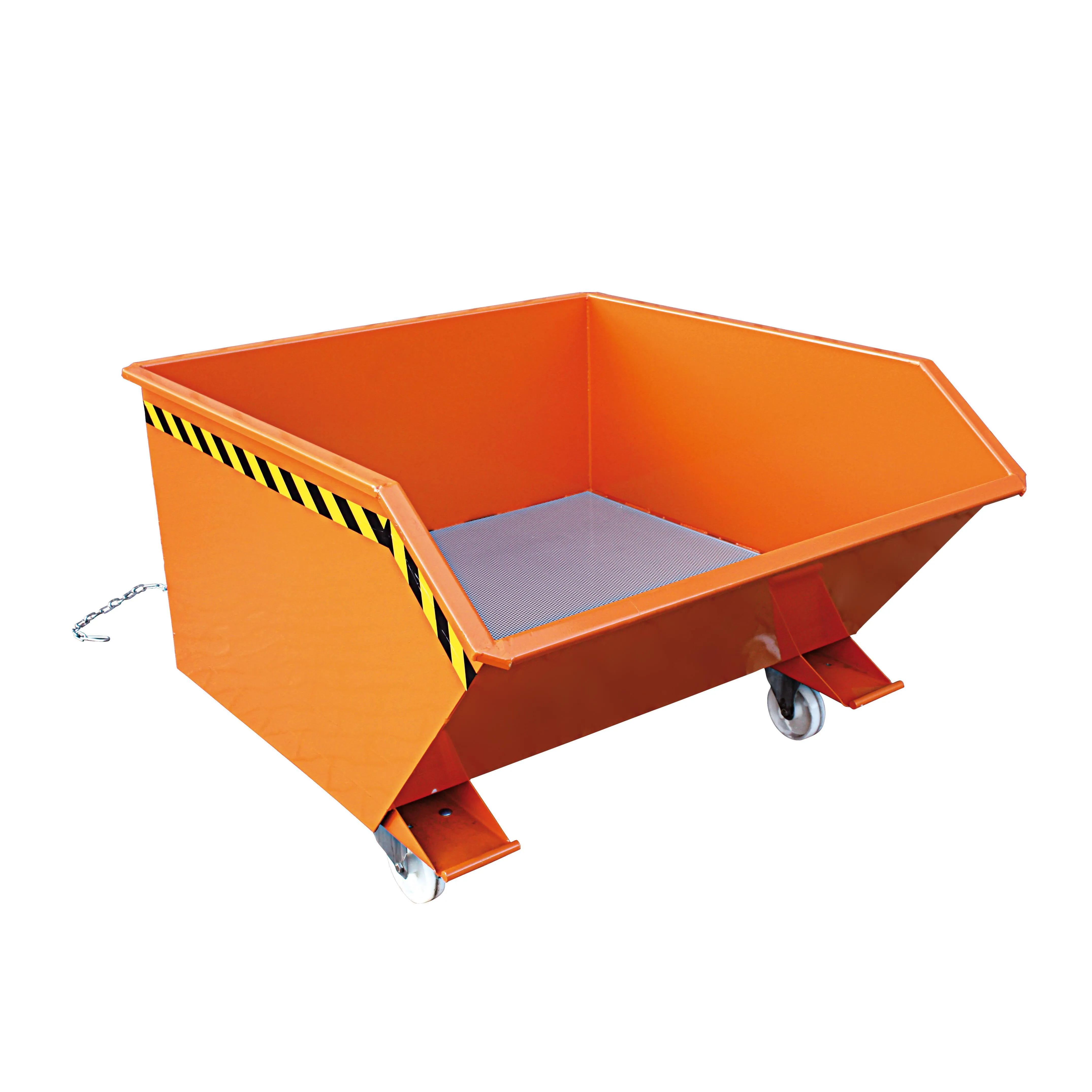 Spänebehälter mit Lochblech-Boden und Ablasshahn, 1500 kg, 1000 Liter, reinorange
