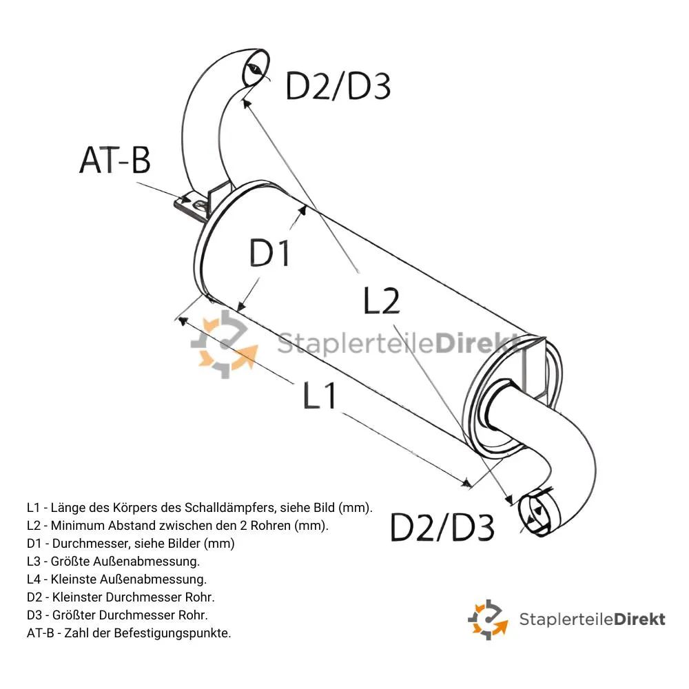 Auspuffrohr / Schalldämpfer für Allis Chalmers-Kalmar Ac - Länge 320 mm