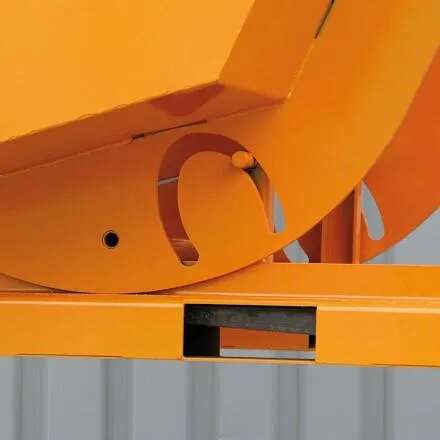 Kippbehälter in hoher Bauhöhe, quer zur und in Fahrtrichtung kippbar, 1500 kg, 1250 Liter, reinorange