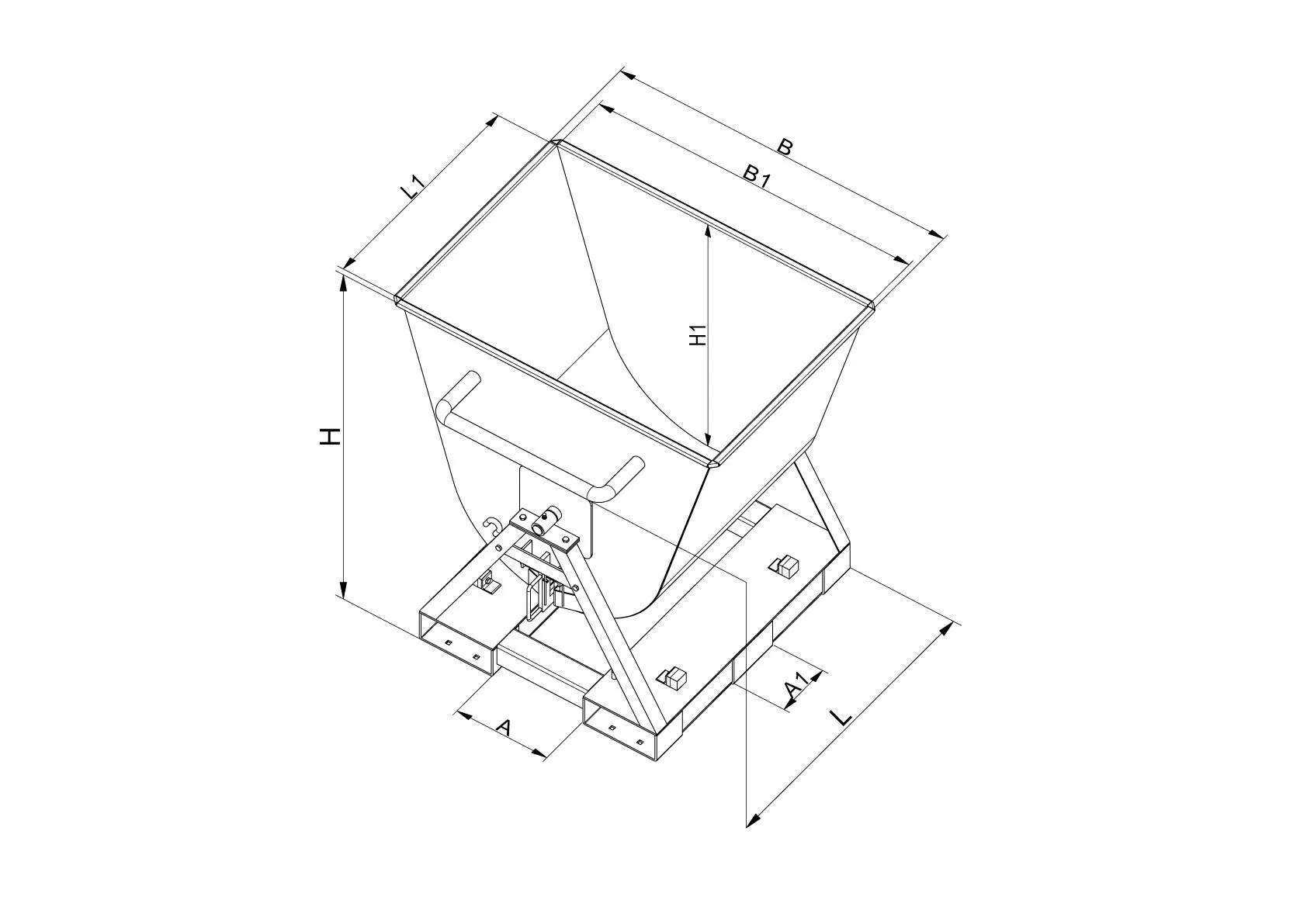 Kippmulde 2-seitig kippbar, von 4 Seiten anfahrbar, 500 kg, 600 Liter enzianblau